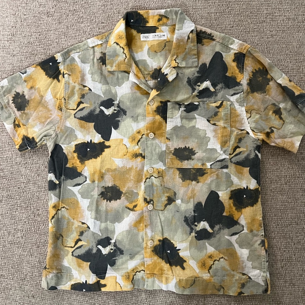 Boys Zara Abstract Floral Shirt in Yellow and Black